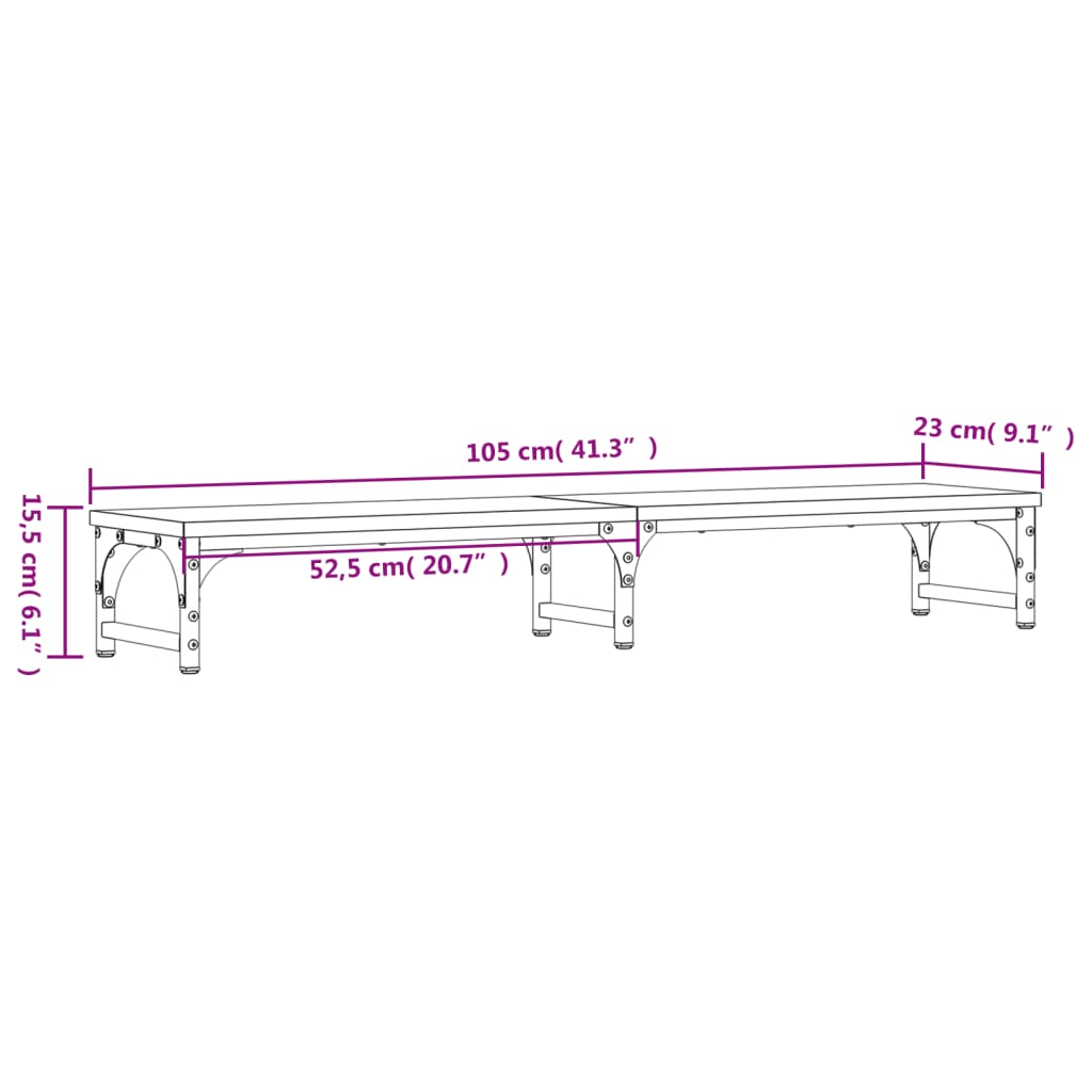 Supporto Monitor Rovere Fumo 105x23x15,5 cm Legno Multistrato