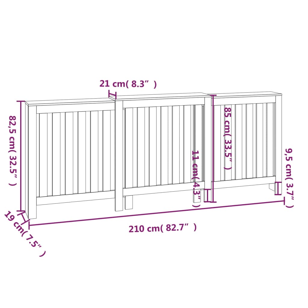 Copertura Termosifone Miele 210x21x85 cm Legno Massello Pino