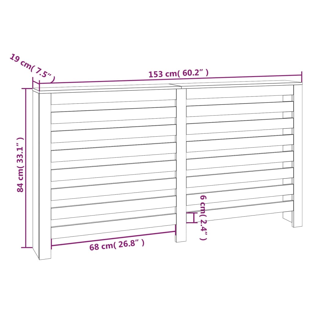 Copertura Termosifone Nera 153x19x84 cm Legno Massello di Pino