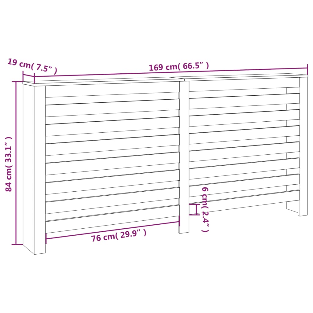 Copertura Termosifone Bianca 169x19x84 cm Legno Massello Pino