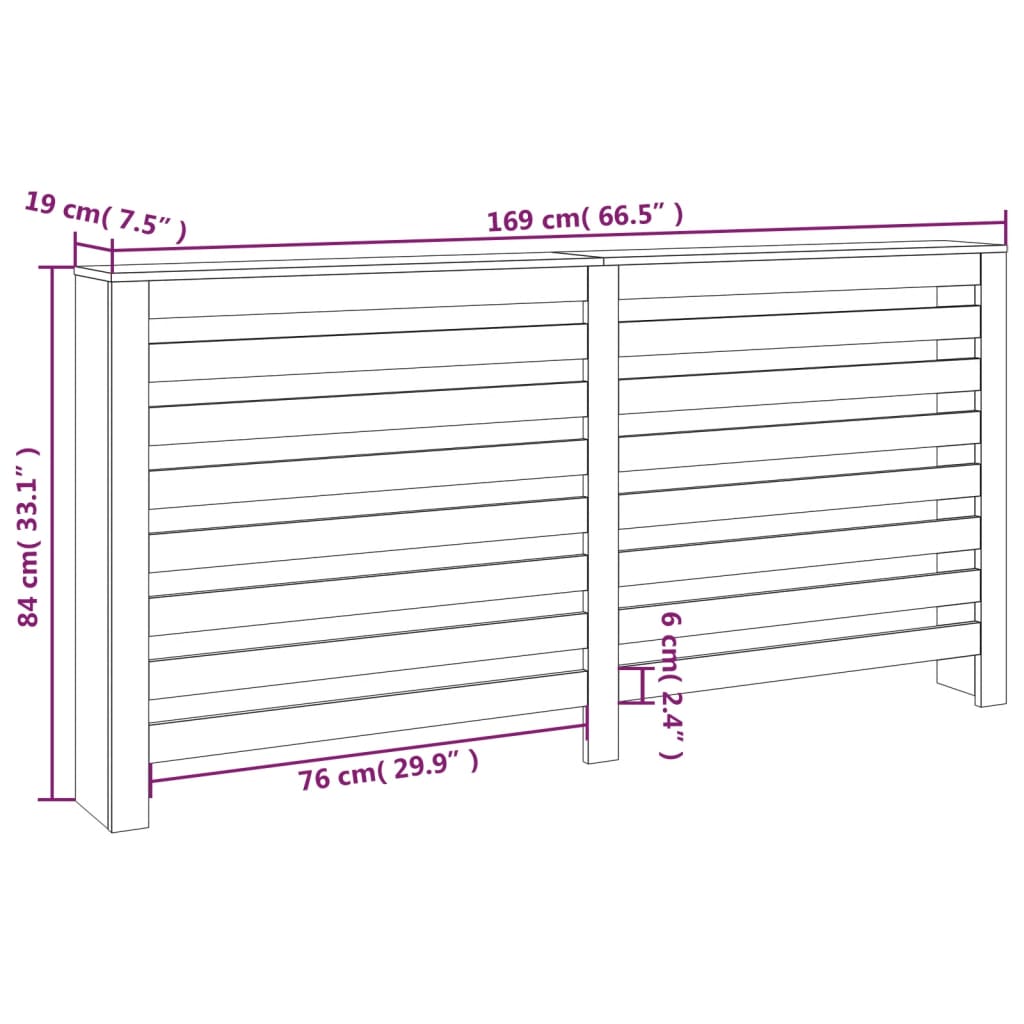 Copertura Termosifone Grigia 169x19x84 cm Legno Massello Pino