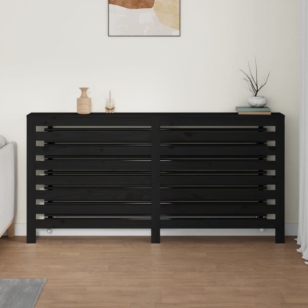 Copertura Termosifone Nera 169x19x84 cm Legno Massello di Pino