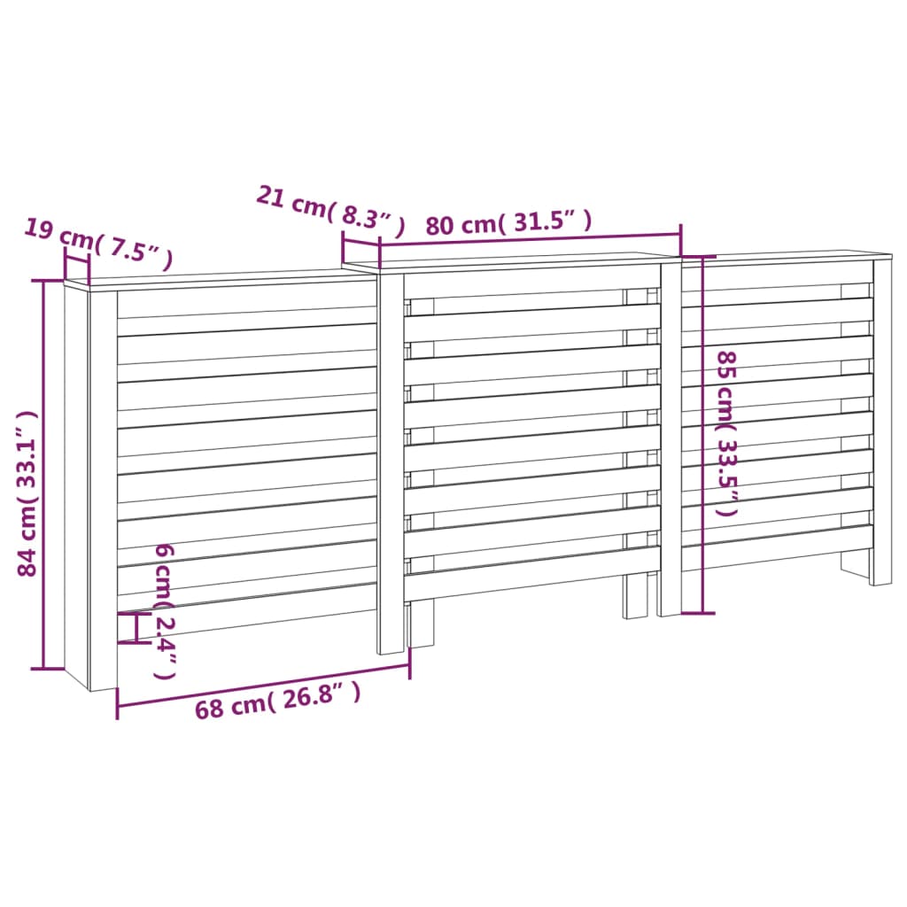 Copertura Termosifone Grigia 210x21x85 cm Legno Massello Pino