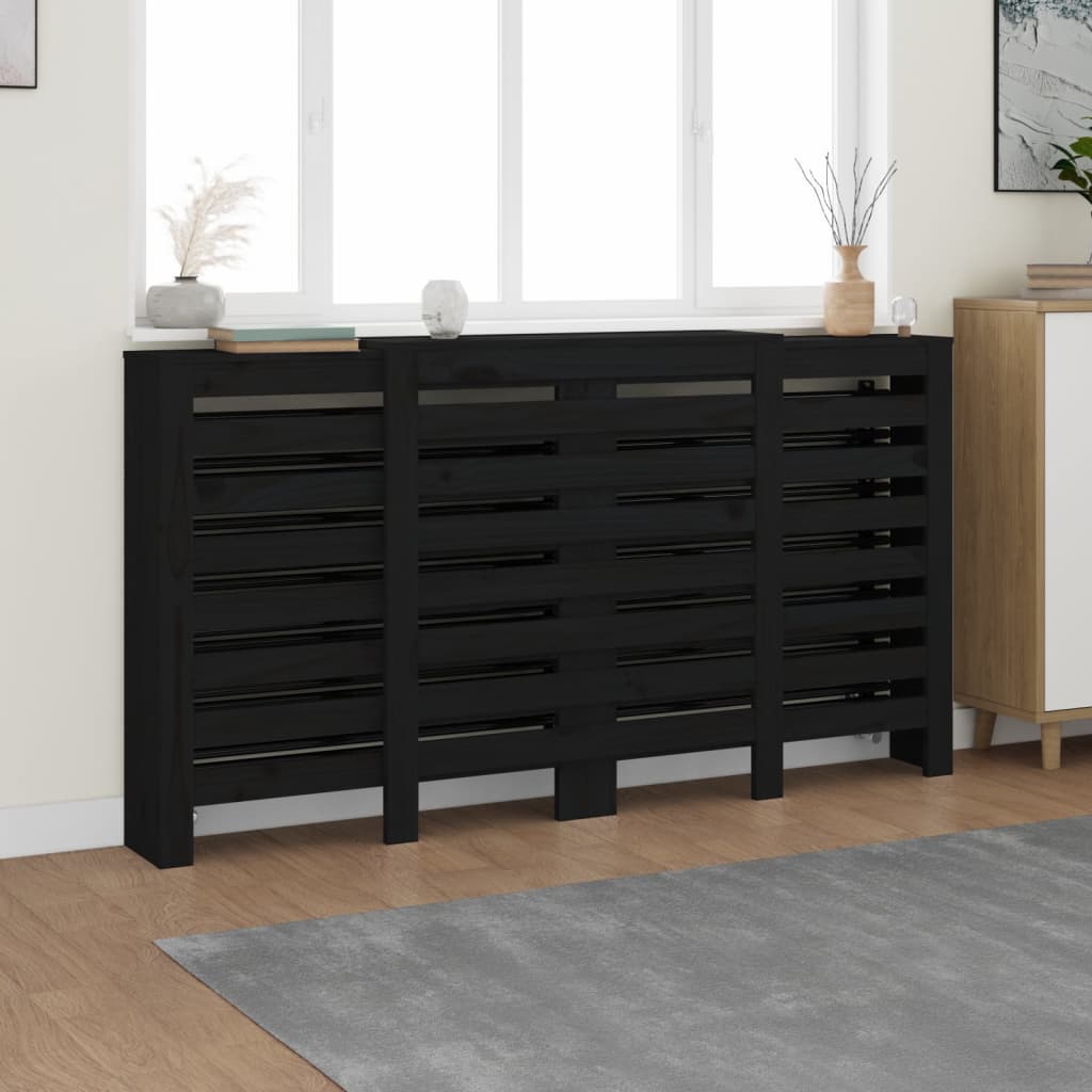 Copertura Termosifone Nera 210x21x85 cm Legno Massello Pino