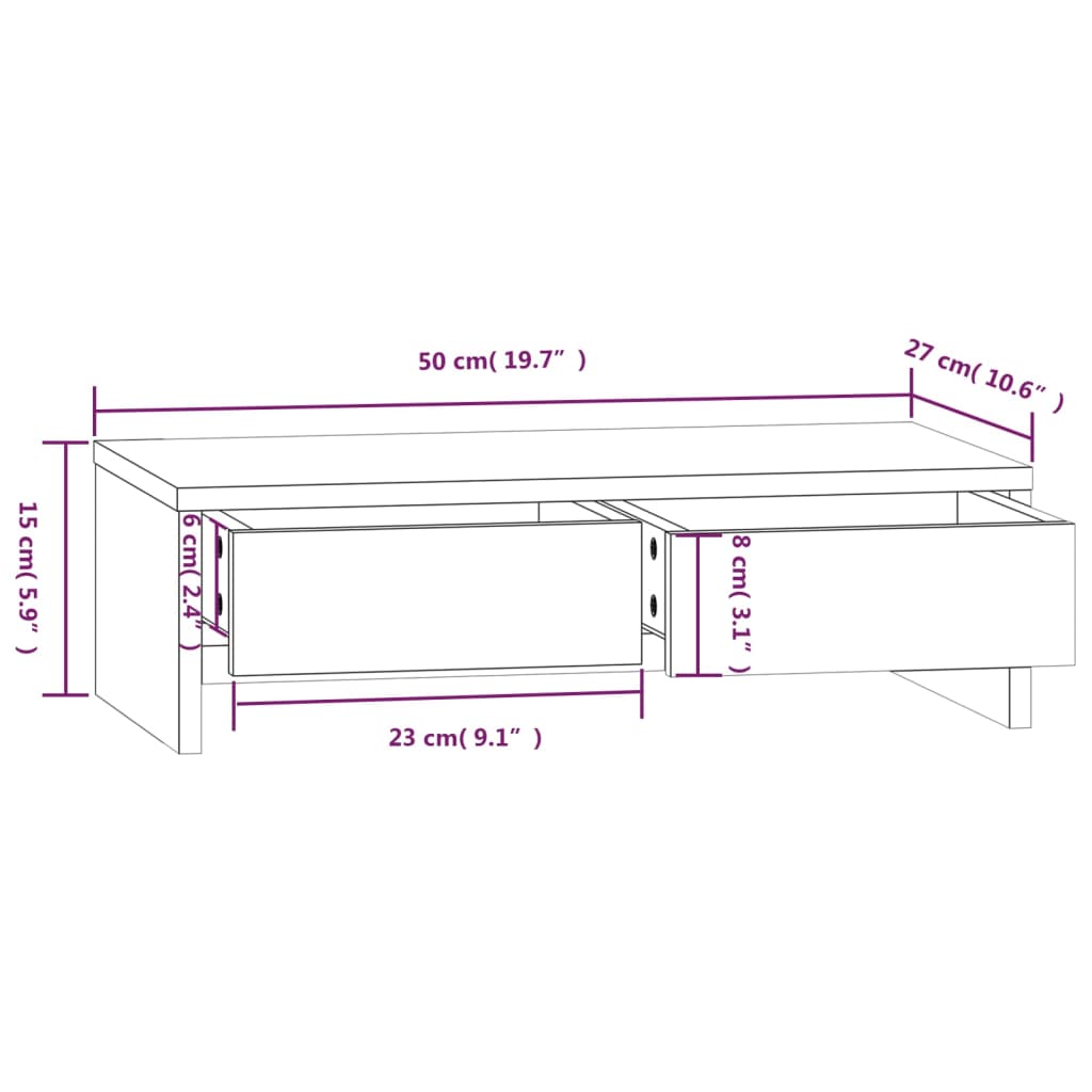 Supporto per Monitor Bianco 50x27x15 cm Legno Massello di Pino