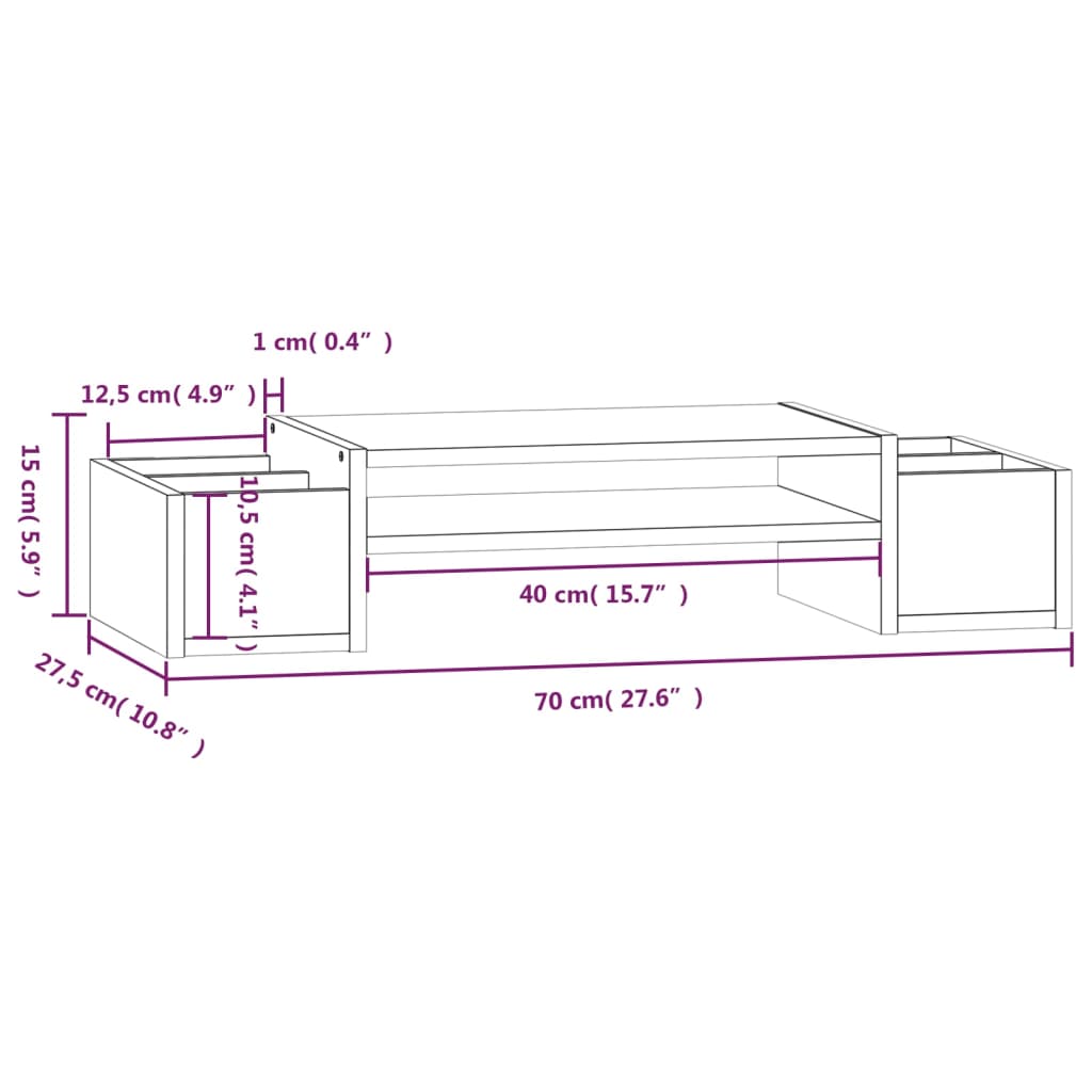 Supporto per Monitor 70x27,5x15cm in Legno Massello di Pino