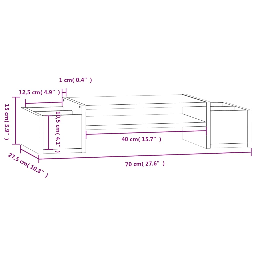 Supporto per Monitor Grigio 70x27,5x15cm Legno Massello di Pino