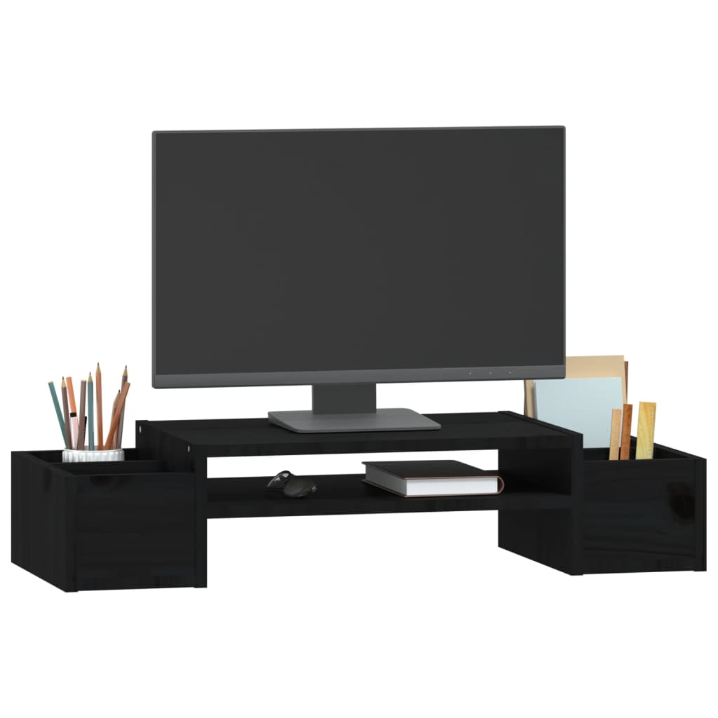 Supporto per Monitor Nero 70x27,5x15cm Legno Massello di Pino