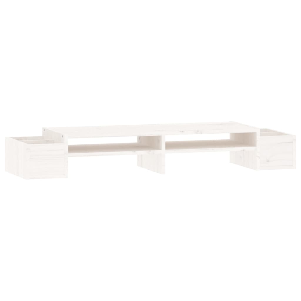 Supporto per Monitor Bianco100x27,5x15cm Legno Massello di Pino