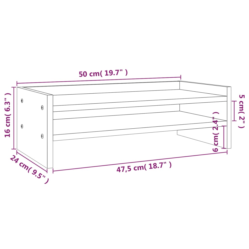 Supporto per Monitor Grigio 50x24x16 cm Legno Massello di Pino