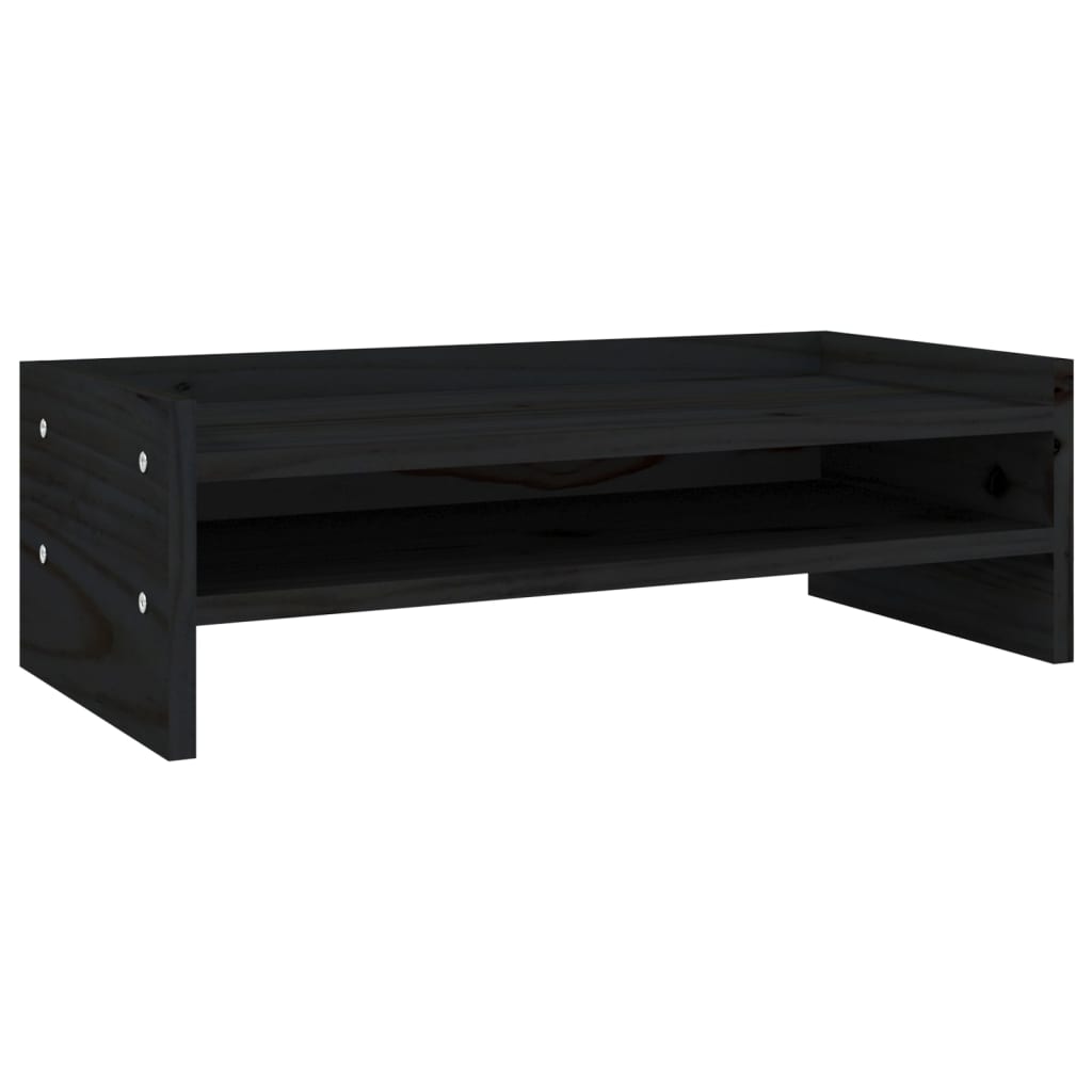 Supporto per Monitor Nero 50x24x16 cm in Legno Massello di Pino