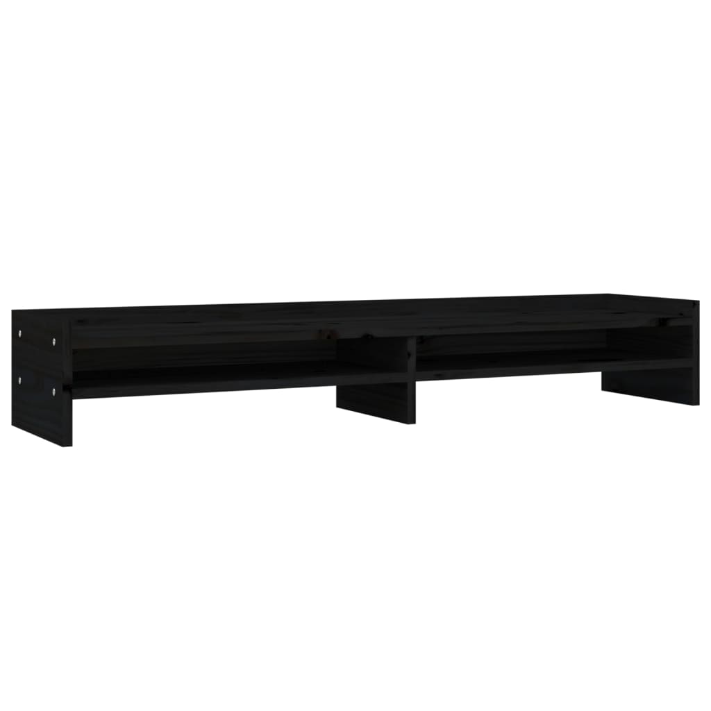 Supporto per Monitor Nero 100x24x16cm in Legno Massello di Pino