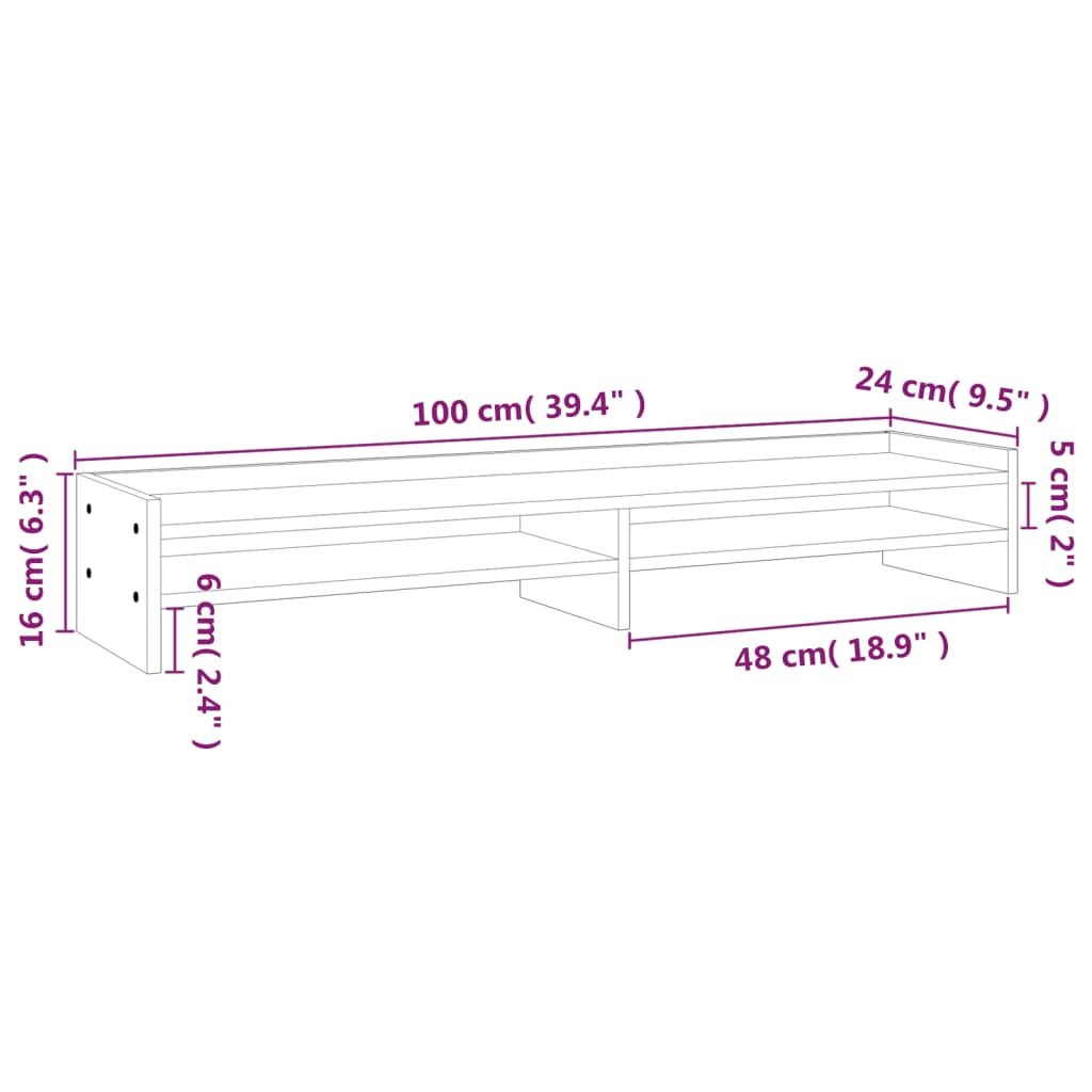 Supporto per Monitor Nero 100x24x16cm in Legno Massello di Pino