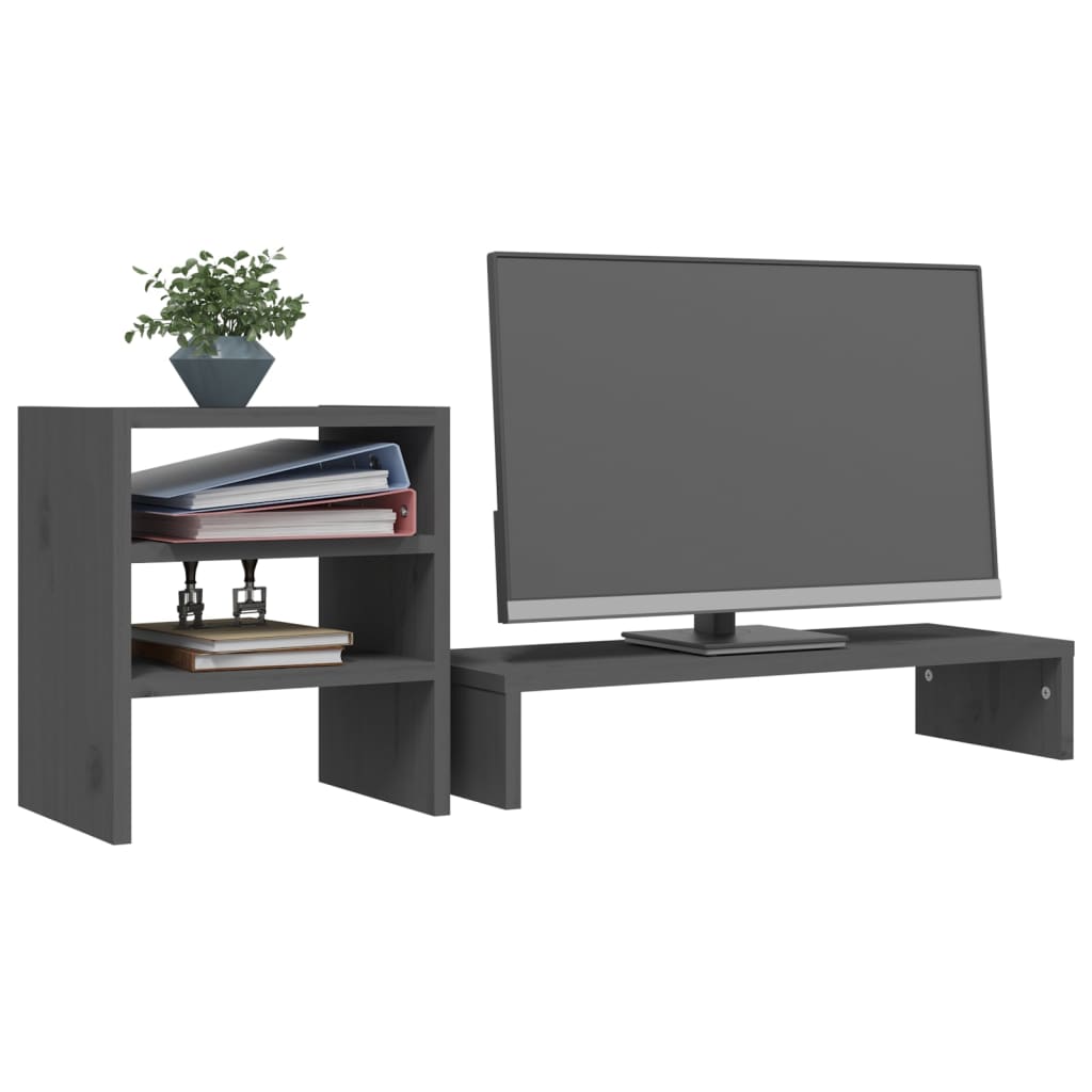 Supporto per Monitor Grigio 81x20x30 cm Legno Massello di Pino