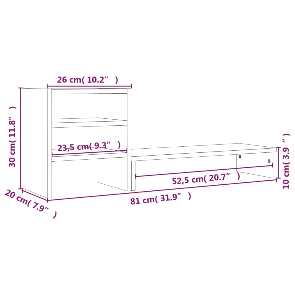 Supporto per Monitor Grigio 81x20x30 cm Legno Massello di Pino