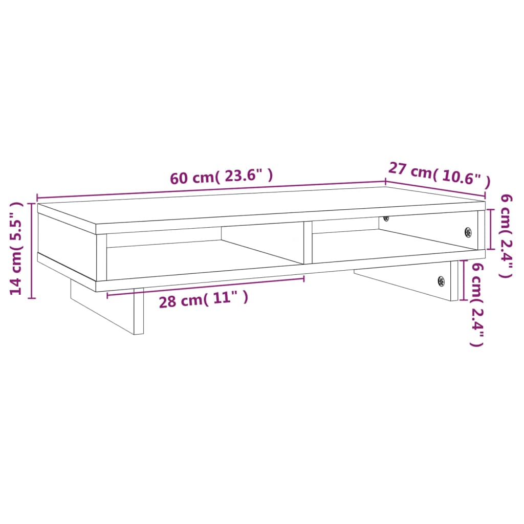 Supporto per Monitor Grigio 60x27x14 cm Legno Massello di Pino