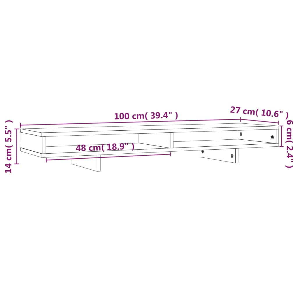 Supporto per Monitor Grigio 100x27x14 cm Legno Massello di Pino