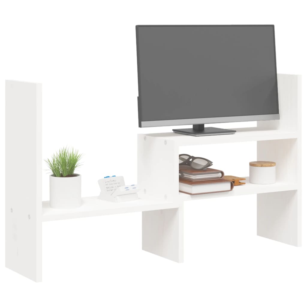 Supporto Monitor Bianco (39-72)x17x43 cm Legno Massello di Pino