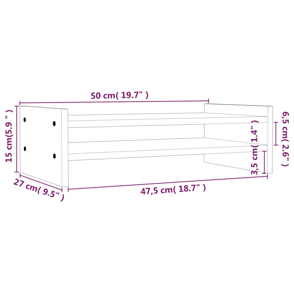 Supporto per Monitor Grigio 50x27x15 cm Legno Massello di Pino