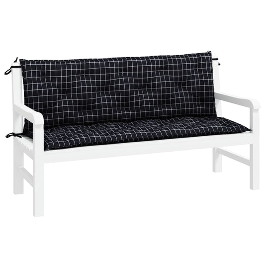 vidaXL Cuscini Panca da Giardino 2pz a Quadri Nero 150x50x7 cm Tessuto