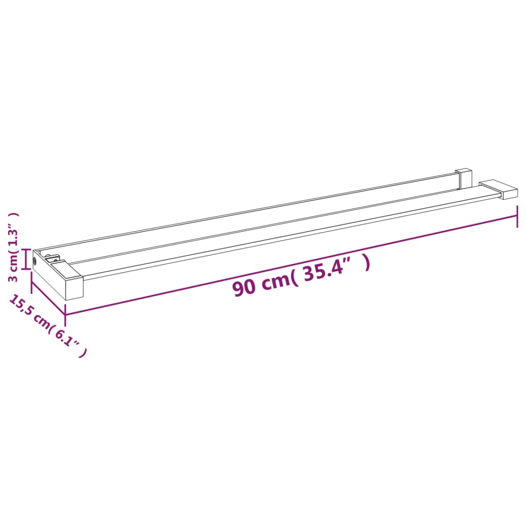 Mensola Doccia a Parete per Doccia Walk-in Nera 90 cm Alluminio