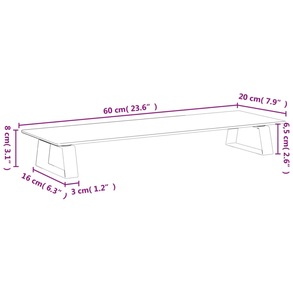 Supporto per Monitor Bianco 60x20x8cm Vetro Temperato e Metallo