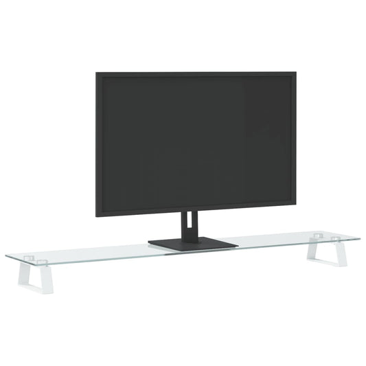 Supporto per Monitor Bianco 100x20x8cm Vetro Temperato Metallo