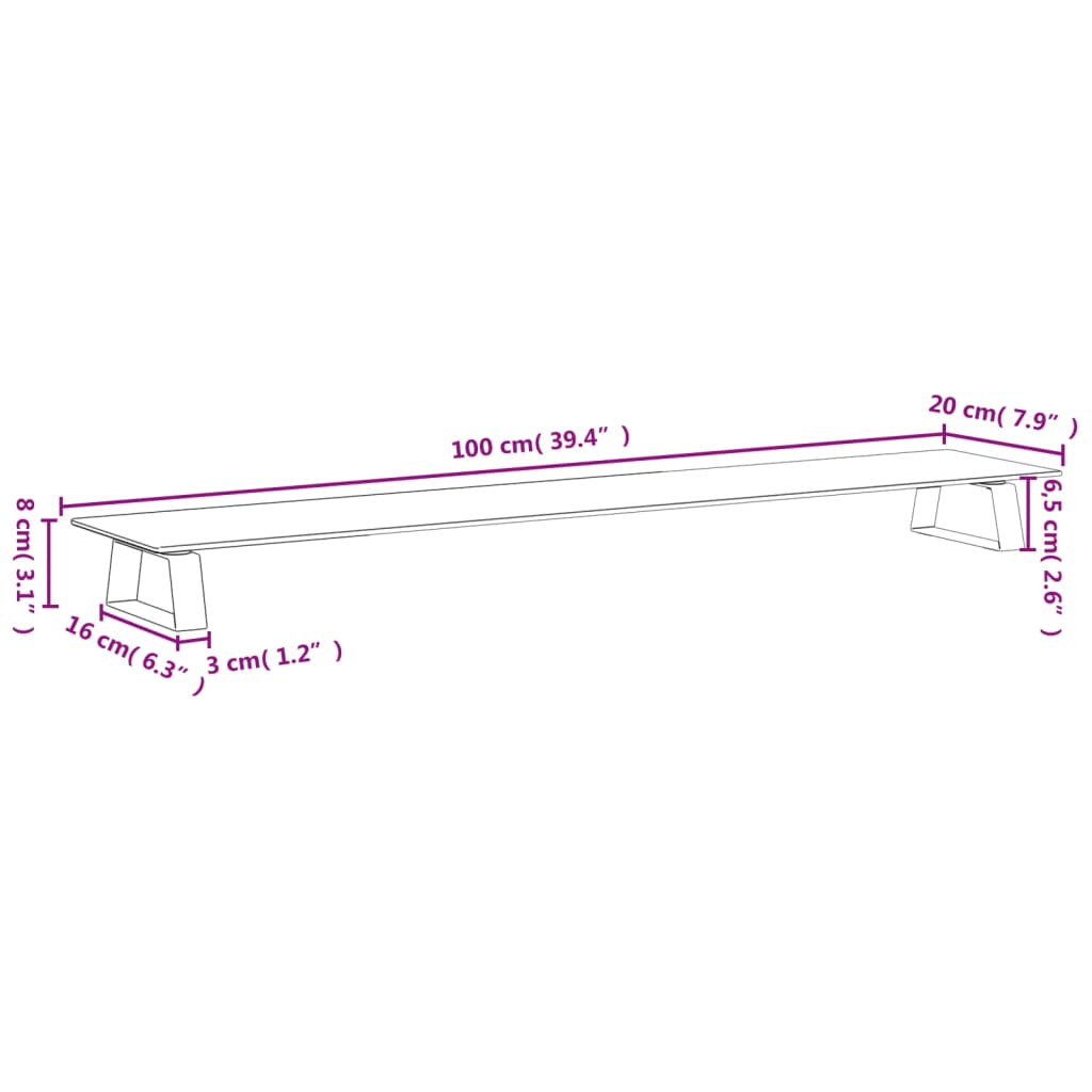 Supporto per Monitor Bianco 100x20x8cm Vetro Temperato Metallo