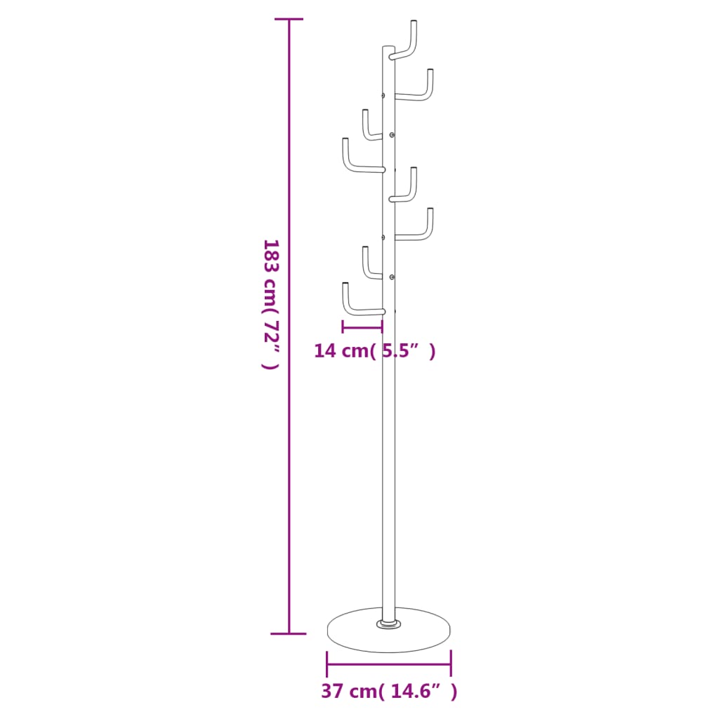 Appendiabiti Bianco 183 cm in Ferro Verniciato a Polvere